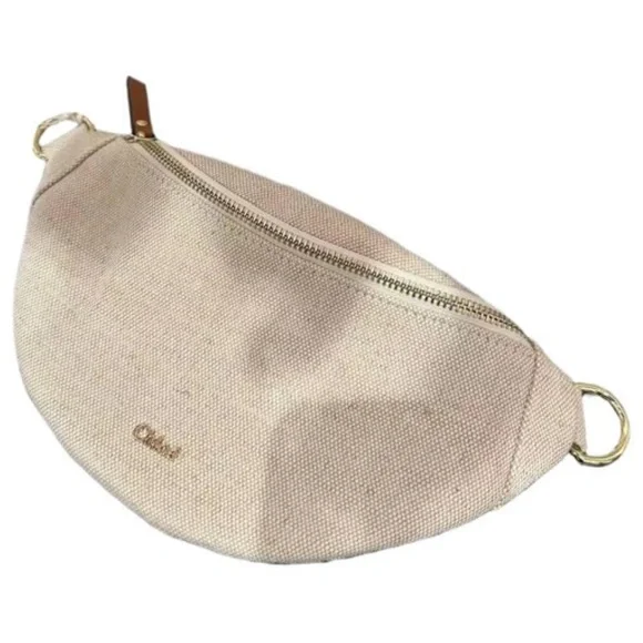 Chloe Girl's Canvas Bum / Fanny Bag Body Bag Canvas Beige and Tan, Navy Strap - Picture 2 of 6